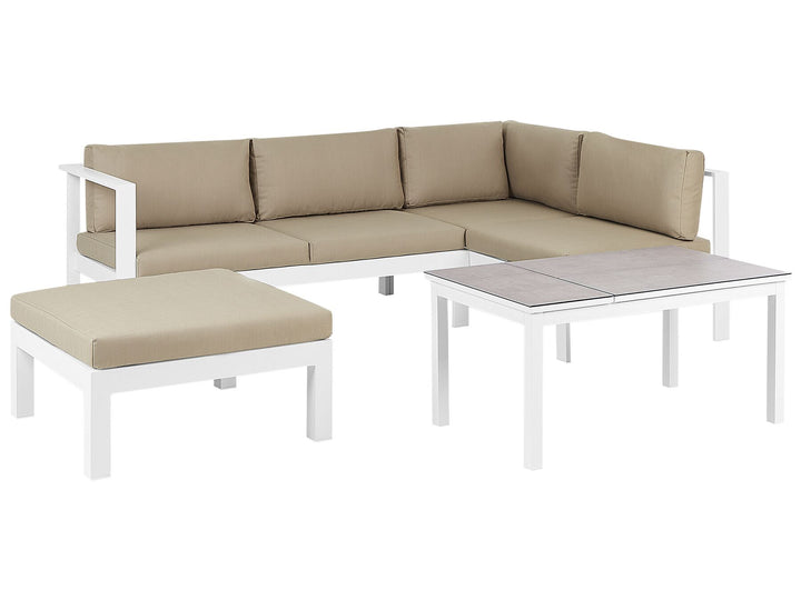 Messina Garden Corner Sofa with Table 5 Seater Left Hand Metal Sand Beige