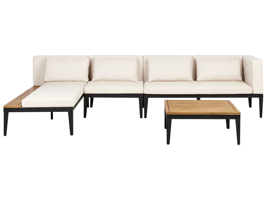 Bracciano Garden Corner Sofa with Table 4 Seater Right Hand Certified Acacia Wood Light Beige