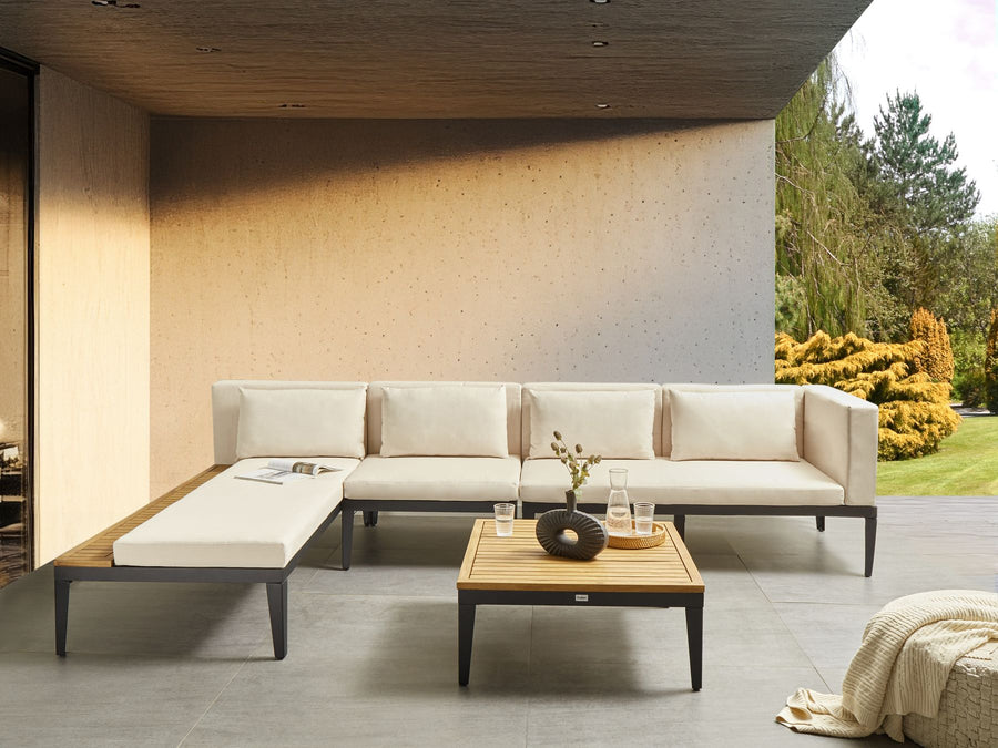 Bracciano Garden Corner Sofa with Table 4 Seater Right Hand Certified Acacia Wood Light Beige