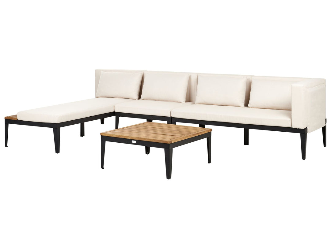 Bracciano Garden Corner Sofa with Table 4 Seater Right Hand Certified Acacia Wood Light Beige