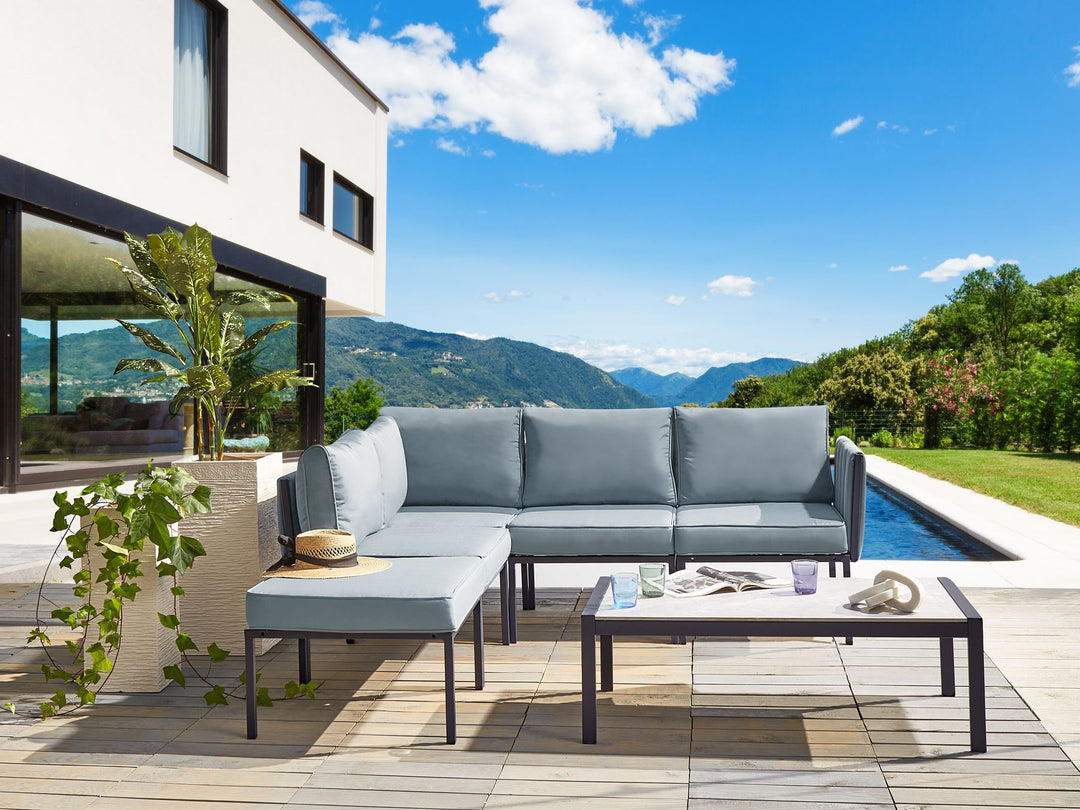 Skala Garden Lounge Set with Table 5 Seater Metal Dark Grey