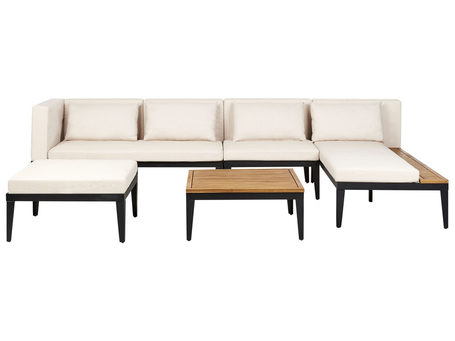 Bracciano Garden Lounge Set with Table and Ottoman 4 Seater Left Hand Certified Acacia Wood Light Beige