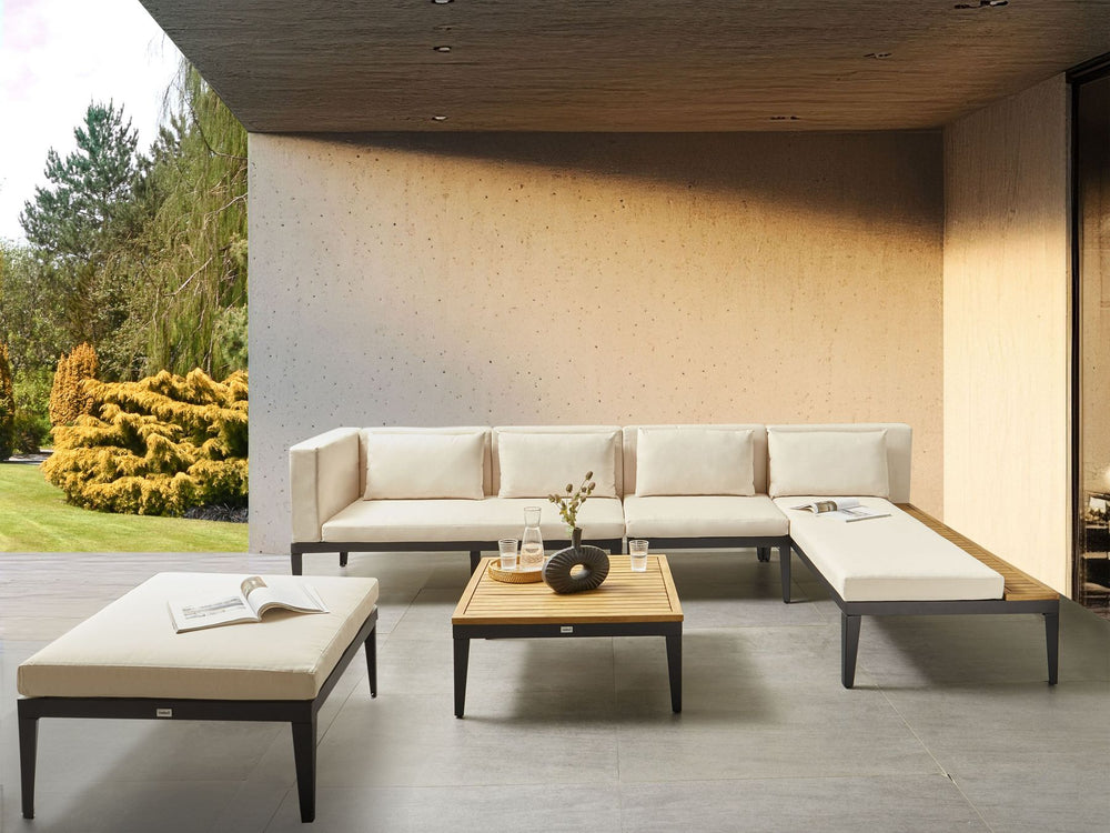 Bracciano Garden Lounge Set with Table and Ottoman 4 Seater Left Hand Certified Acacia Wood Light Beige