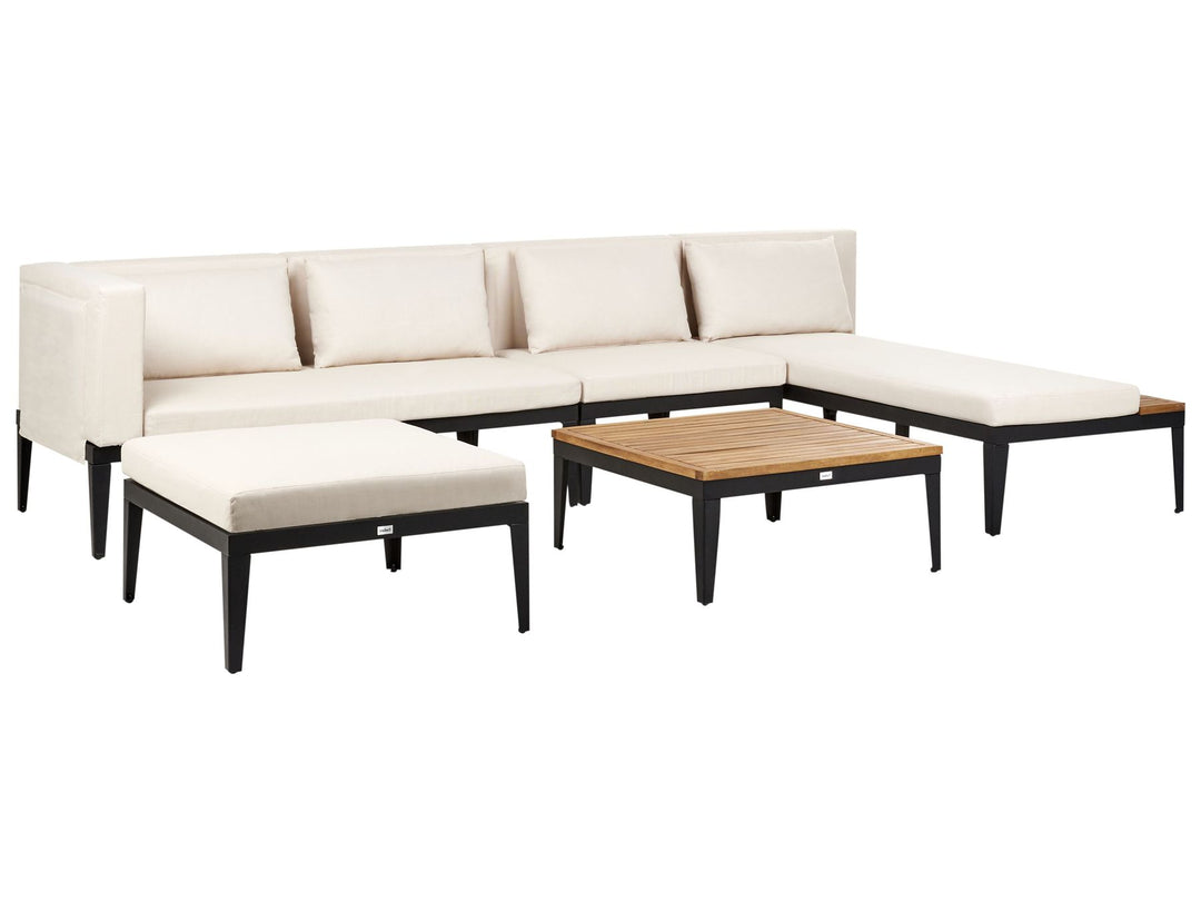 Bracciano Garden Lounge Set with Table and Ottoman 4 Seater Left Hand Certified Acacia Wood Light Beige