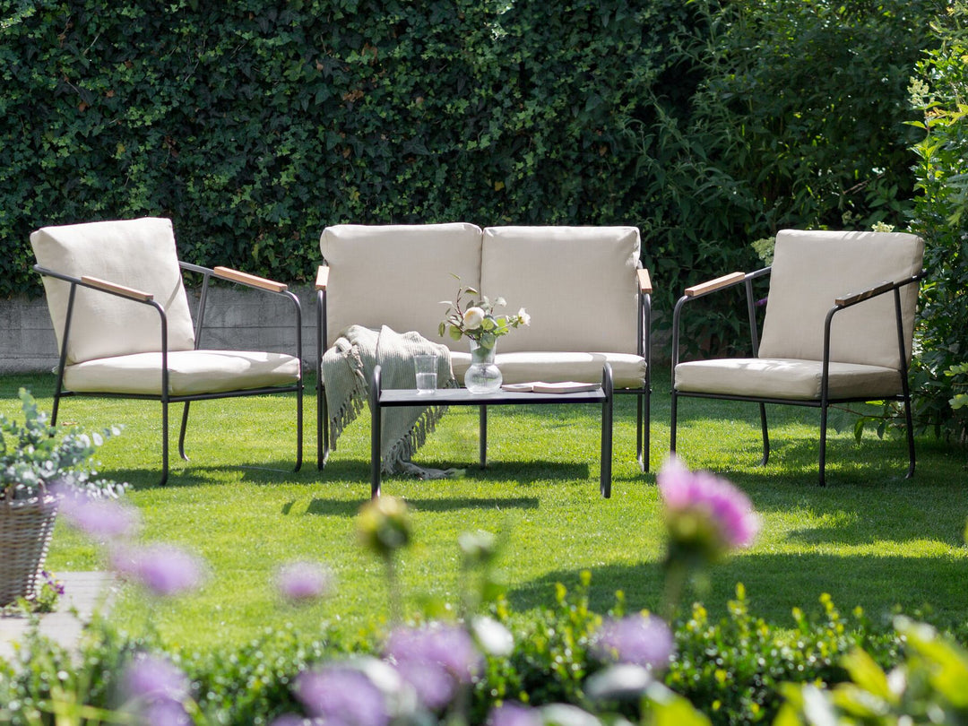 Vezzana Garden Lounge Set with Table 4 Seater Metal Light Beige