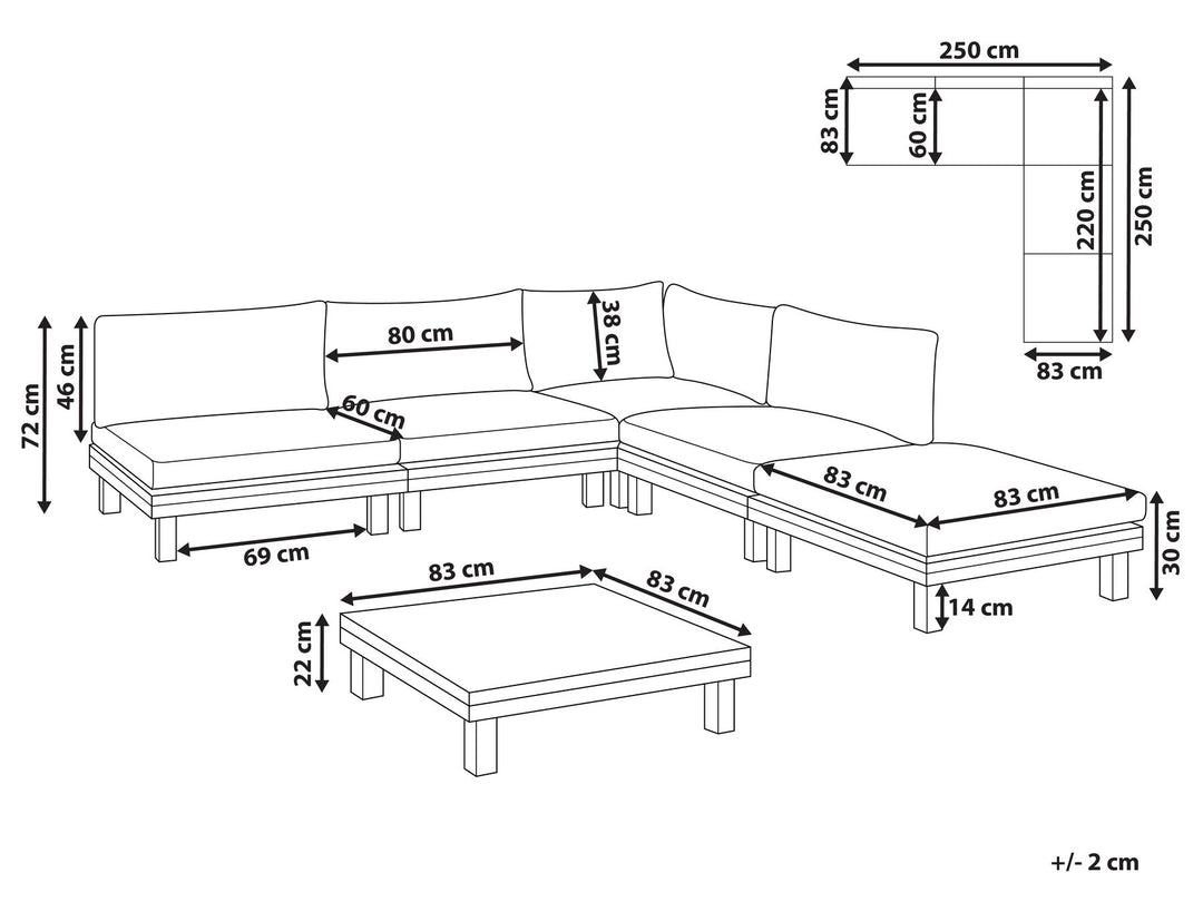 Frazzano Garden Corner Sofa with Table 5 Seater Certified Acacia Wood Grey