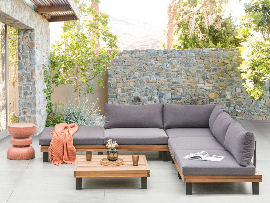 Frazzano Garden Corner Sofa with Table 5 Seater Certified Acacia Wood Grey