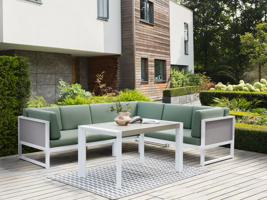 Castella Garden Corner Sofa with Table 6 Seater Left Hand Metal Green