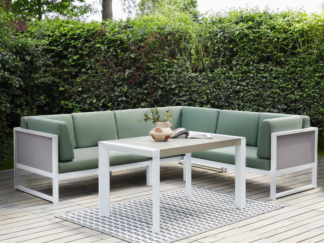 Castella Garden Corner Sofa with Table 6 Seater Left Hand Metal Green