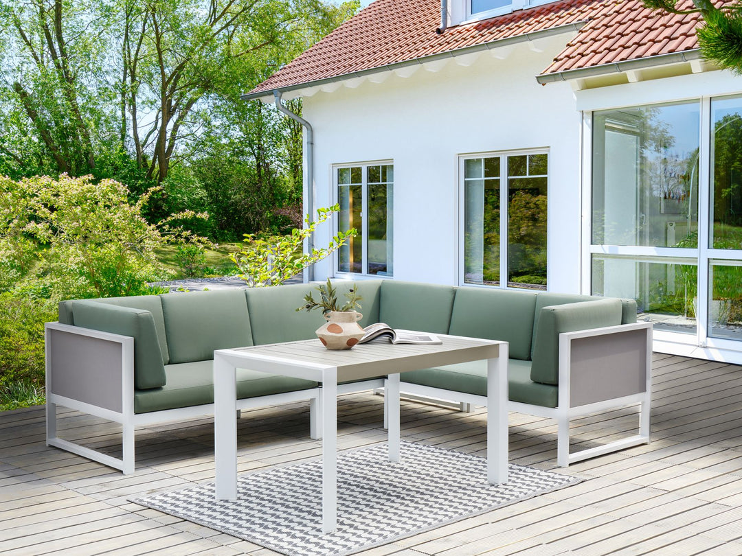 Castella Garden Corner Sofa with Table 6 Seater Left Hand Metal Green