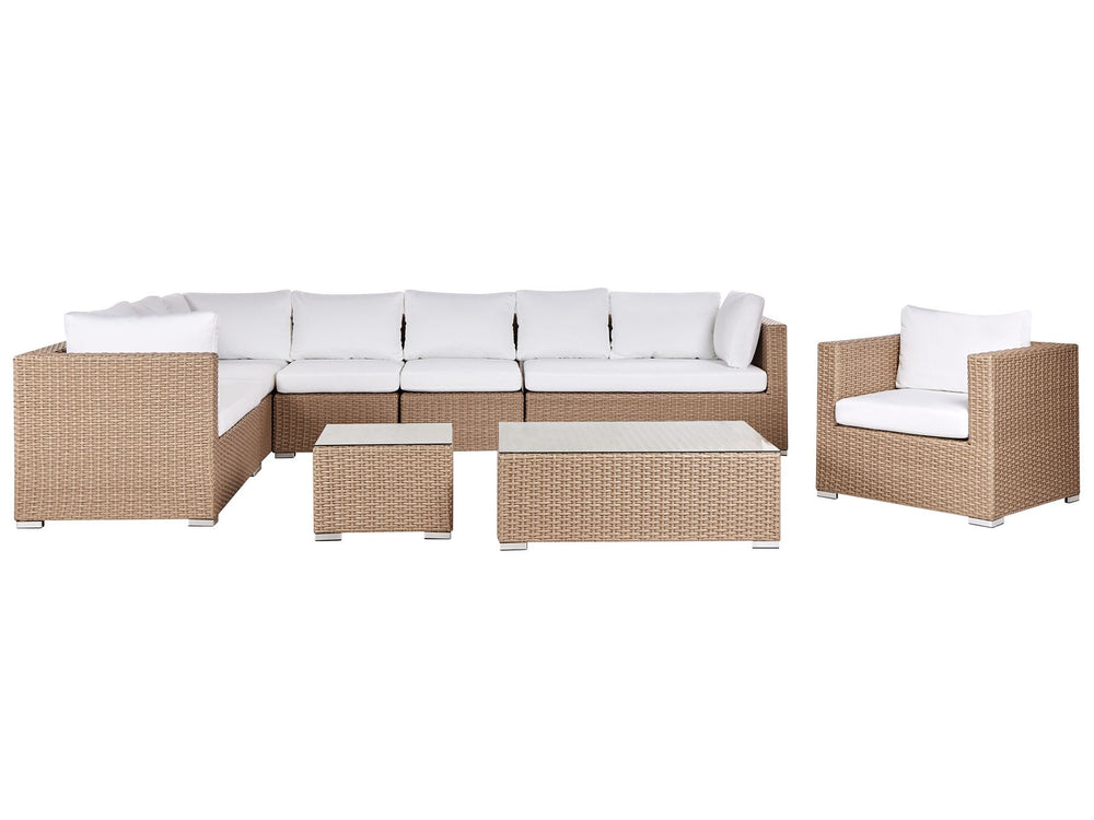 Xxl Garden Lounge Set with Table 8 Seater Right Hand Modular PE Rattan Sand Beige