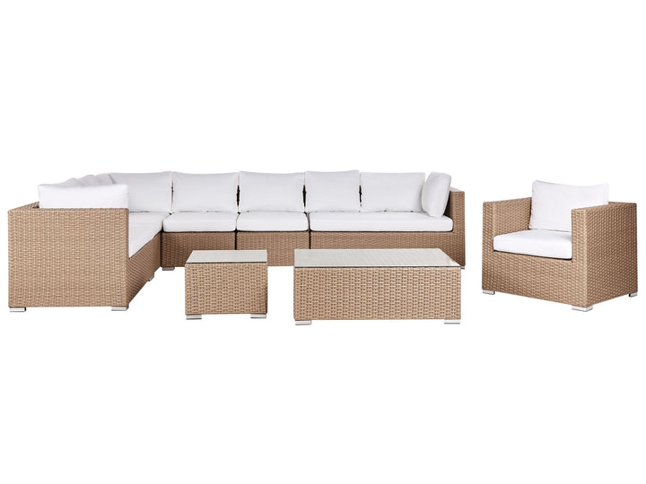 Xxl Garden Lounge Set with Table 8 Seater Right Hand Modular PE Rattan Sand Beige