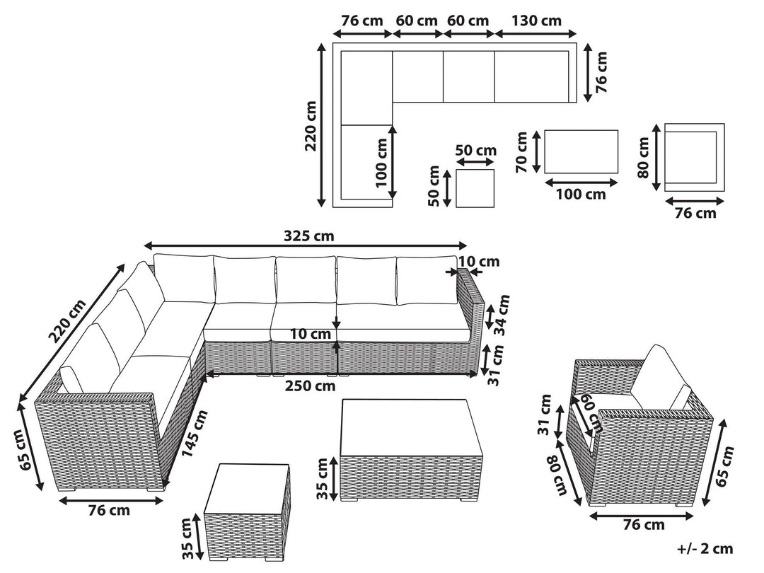 Xxl Garden Lounge Set with Table 8 Seater Right Hand Modular PE Rattan Sand Beige