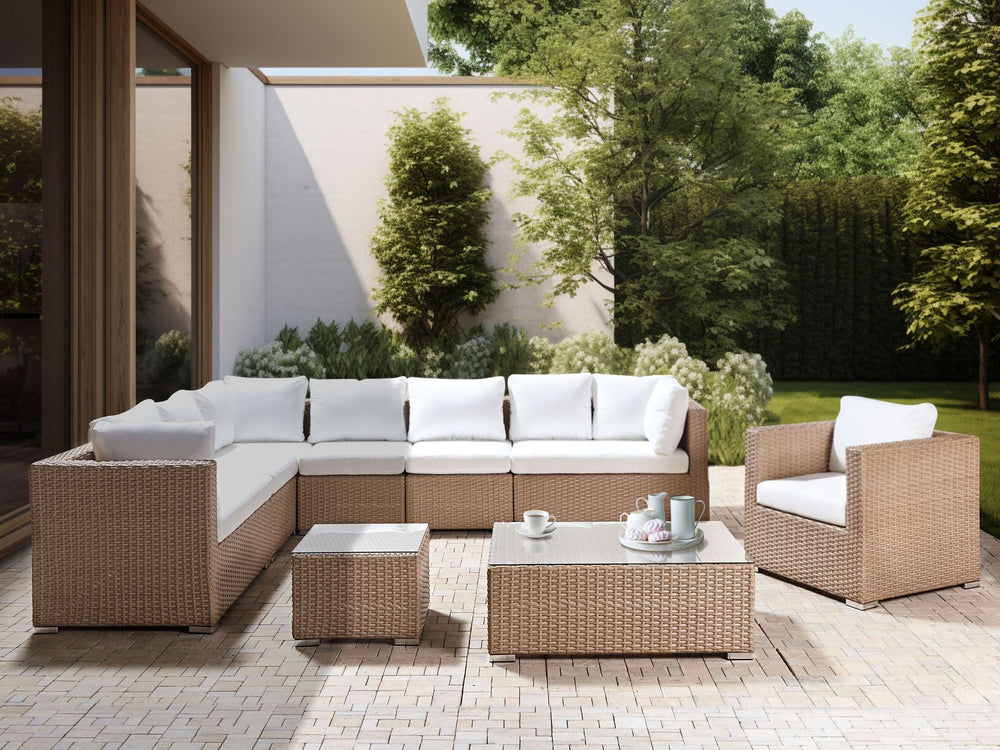 Xxl Garden Lounge Set with Table 8 Seater Right Hand Modular PE Rattan Sand Beige
