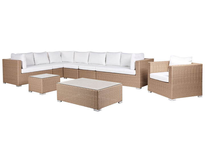 Xxl Garden Lounge Set with Table 8 Seater Right Hand Modular PE Rattan Sand Beige
