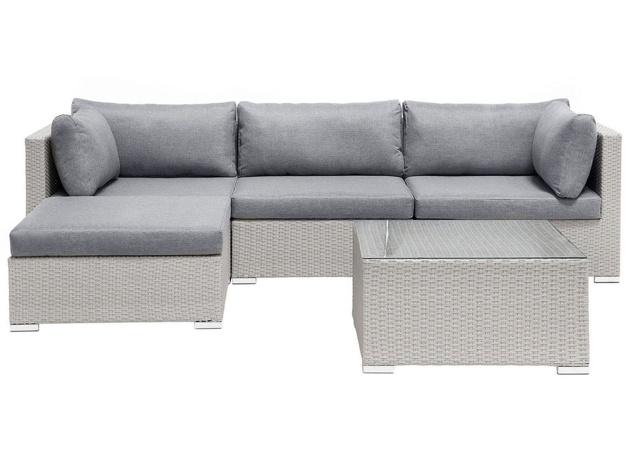 Sano Garden Corner Sofa with Table 4 Seater Right Hand Modular PE Rattan Light Grey