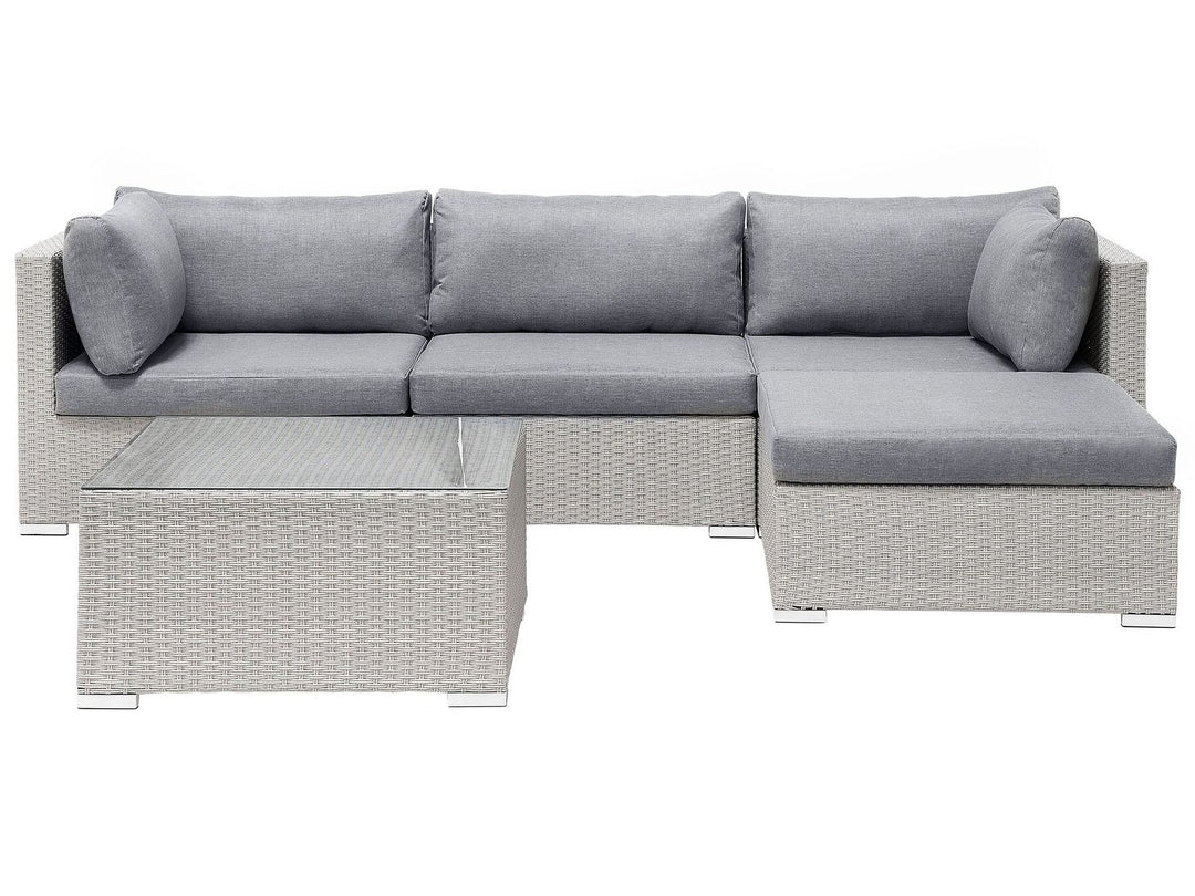 Sano Garden Corner Sofa with Table 4 Seater Right Hand Modular PE Rattan Light Grey