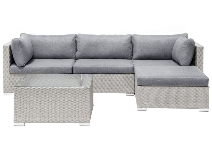 Sano Garden Corner Sofa with Table 4 Seater Right Hand Modular PE Rattan Light Grey