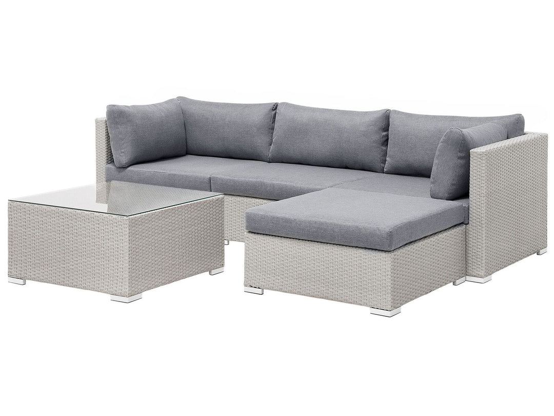 Sano Garden Corner Sofa with Table 4 Seater Right Hand Modular PE Rattan Light Grey