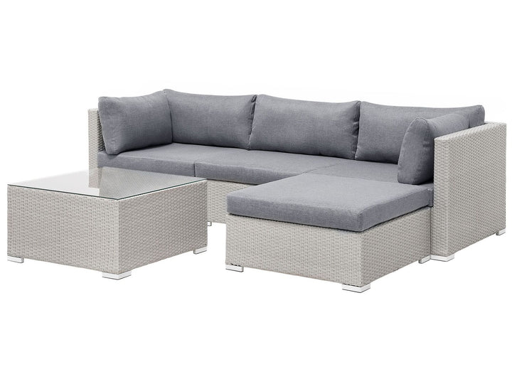 Sano Garden Corner Sofa with Table 4 Seater Right Hand Modular PE Rattan Light Grey