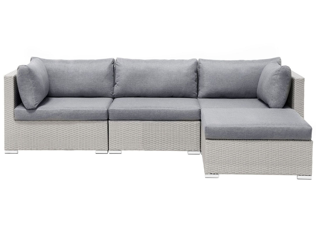 Sano Garden Corner Sofa with Table 4 Seater Right Hand Modular PE Rattan Light Grey