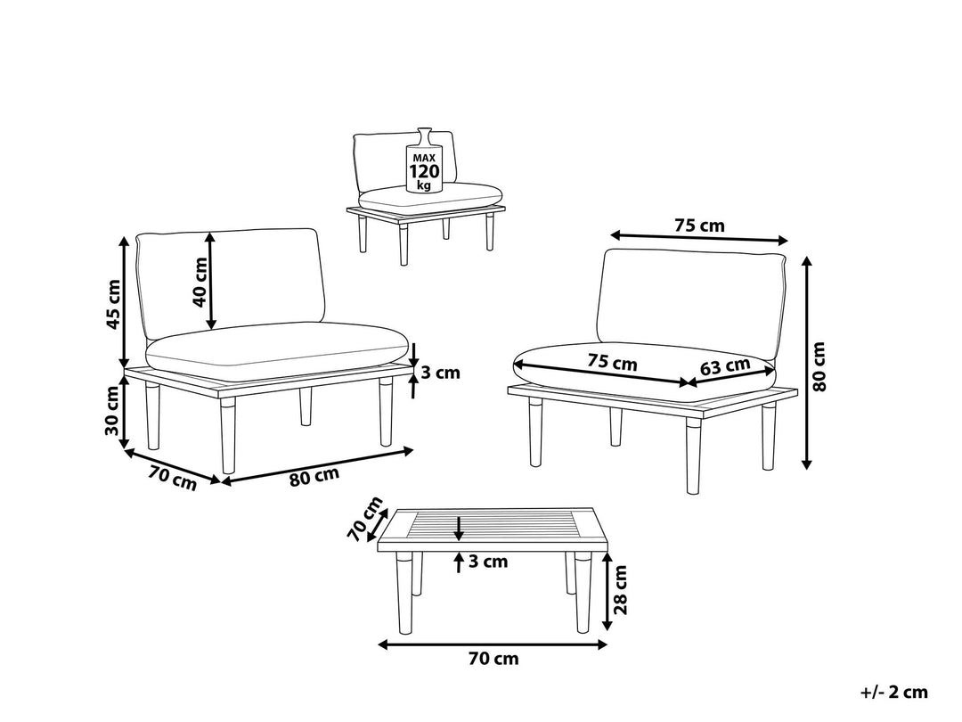 Frascati Garden Lounge Set with Table 2 Seater Certified Acacia Wood Off-White