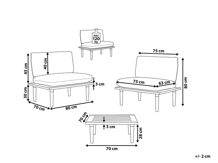 Frascati Garden Lounge Set with Table 2 Seater Certified Acacia Wood Off-White