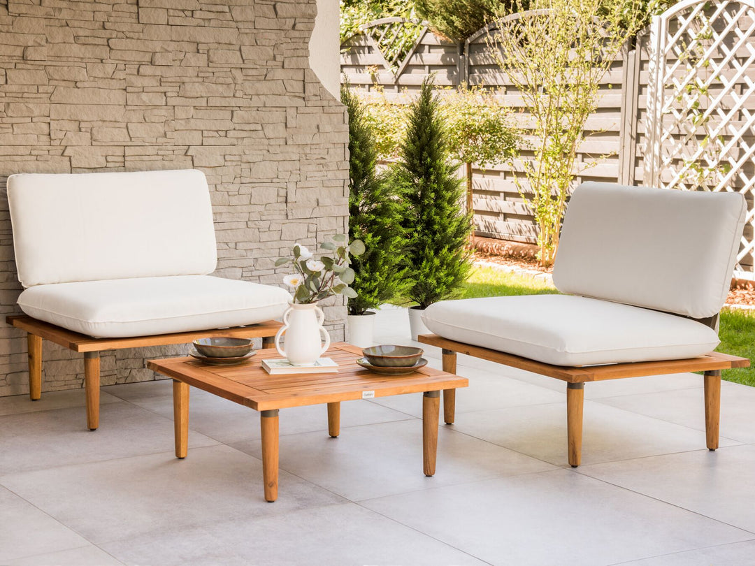 Frascati Garden Lounge Set with Table 2 Seater Certified Acacia Wood Off-White