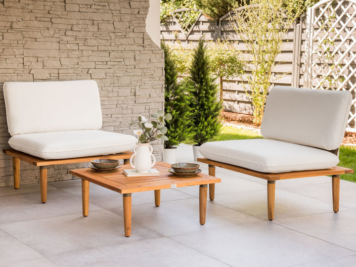 Frascati Garden Lounge Set with Table 2 Seater Certified Acacia Wood Off-White