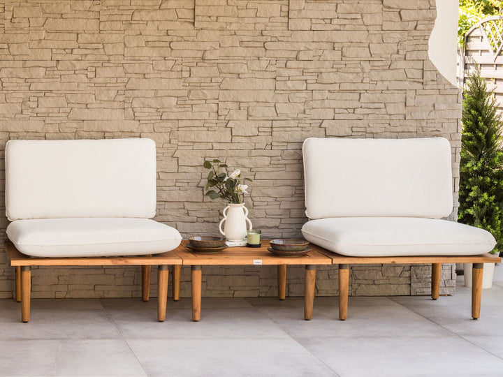 Frascati Garden Lounge Set with Table 2 Seater Certified Acacia Wood Off-White