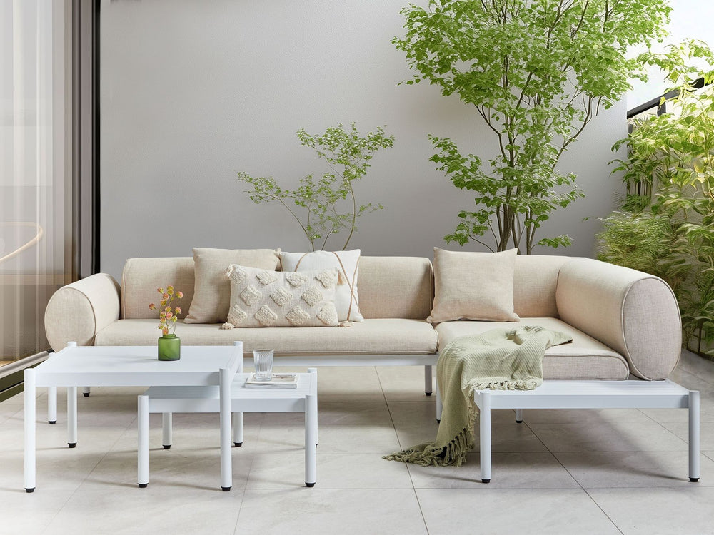 Rasiglia Garden Corner Sofa with Table 5 Seater Left Hand Metal Beige