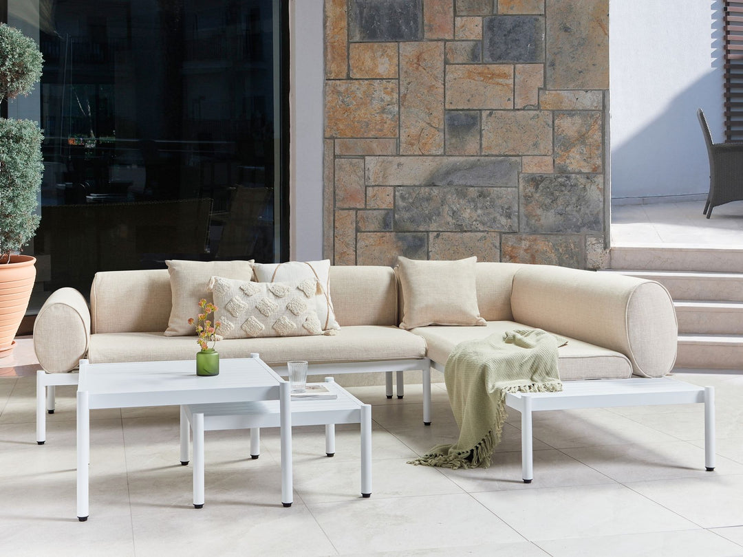 Rasiglia Garden Corner Sofa with Table 5 Seater Left Hand Metal Beige