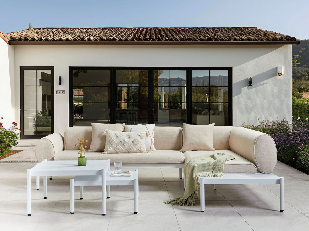 Rasiglia Garden Corner Sofa with Table 5 Seater Left Hand Metal Beige