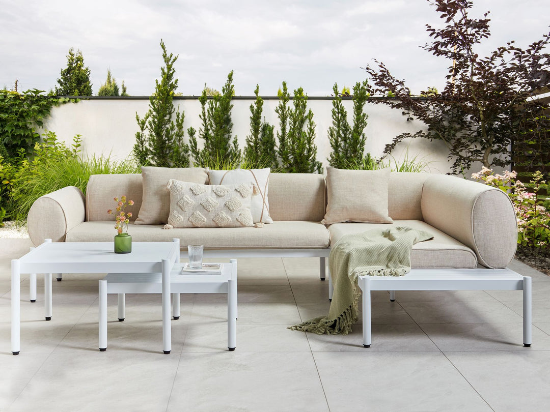 Rasiglia Garden Corner Sofa with Table 5 Seater Left Hand Metal Beige