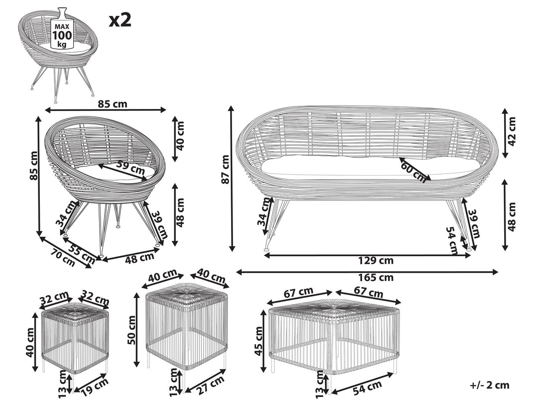 Maratea/Cesenatico Garden Lounge Set with Table 4 Seater Rattan Natural