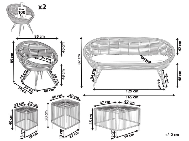 Maratea/Cesenatico Garden Lounge Set with Table 4 Seater Rattan Natural