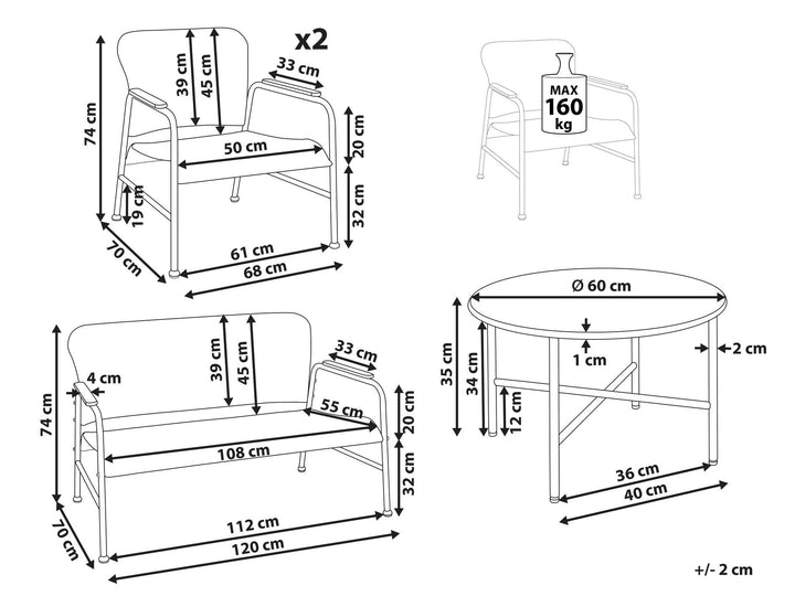 Ofanto Pe Garden Lounge Set with Table 4 Seater Rattan Natural