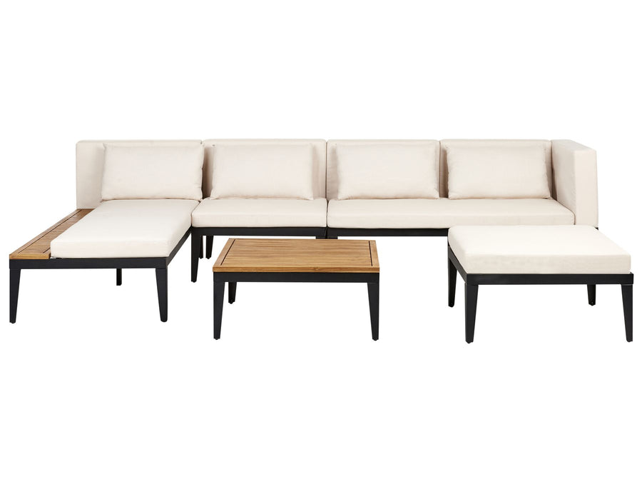 Bracciano Garden Lounge Set with Table and Ottoman 4 Seater Right Hand Certified Acacia Wood Light Beige