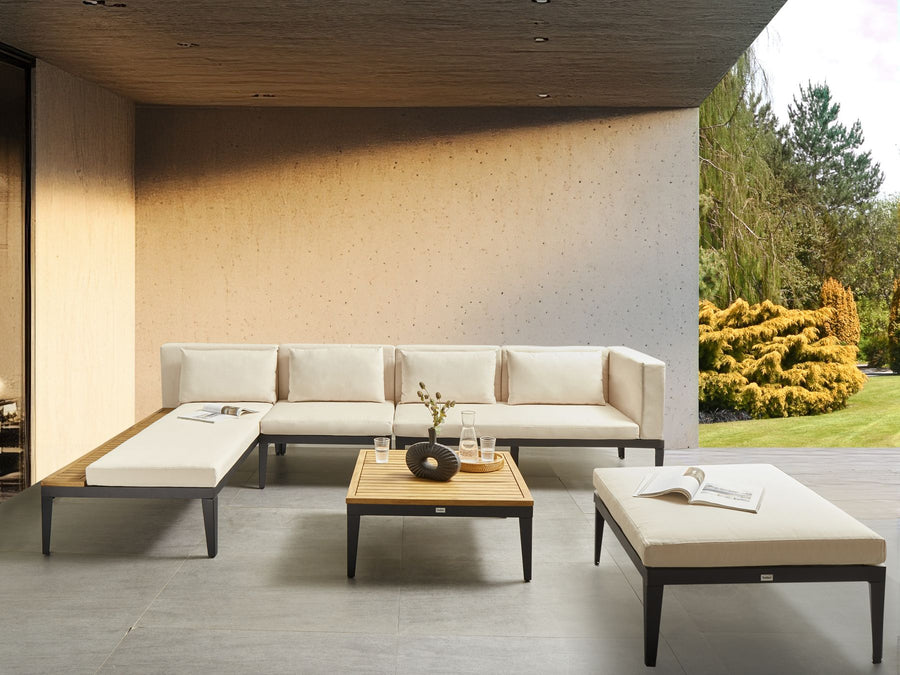 Bracciano Garden Lounge Set with Table and Ottoman 4 Seater Right Hand Certified Acacia Wood Light Beige