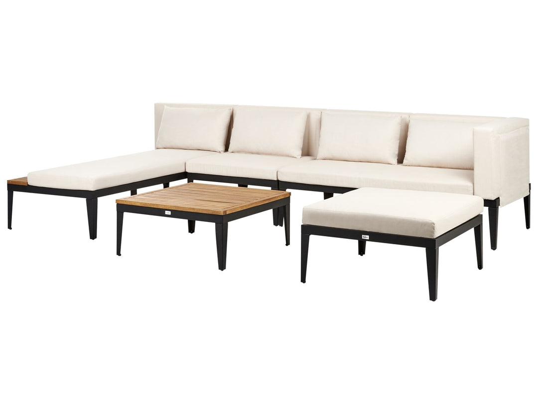 Bracciano Garden Lounge Set with Table and Ottoman 4 Seater Right Hand Certified Acacia Wood Light Beige