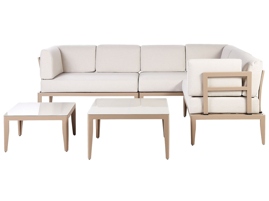 Rima III Garden Corner Sofa with Table 6 Seater Left Hand Metal Light Beige