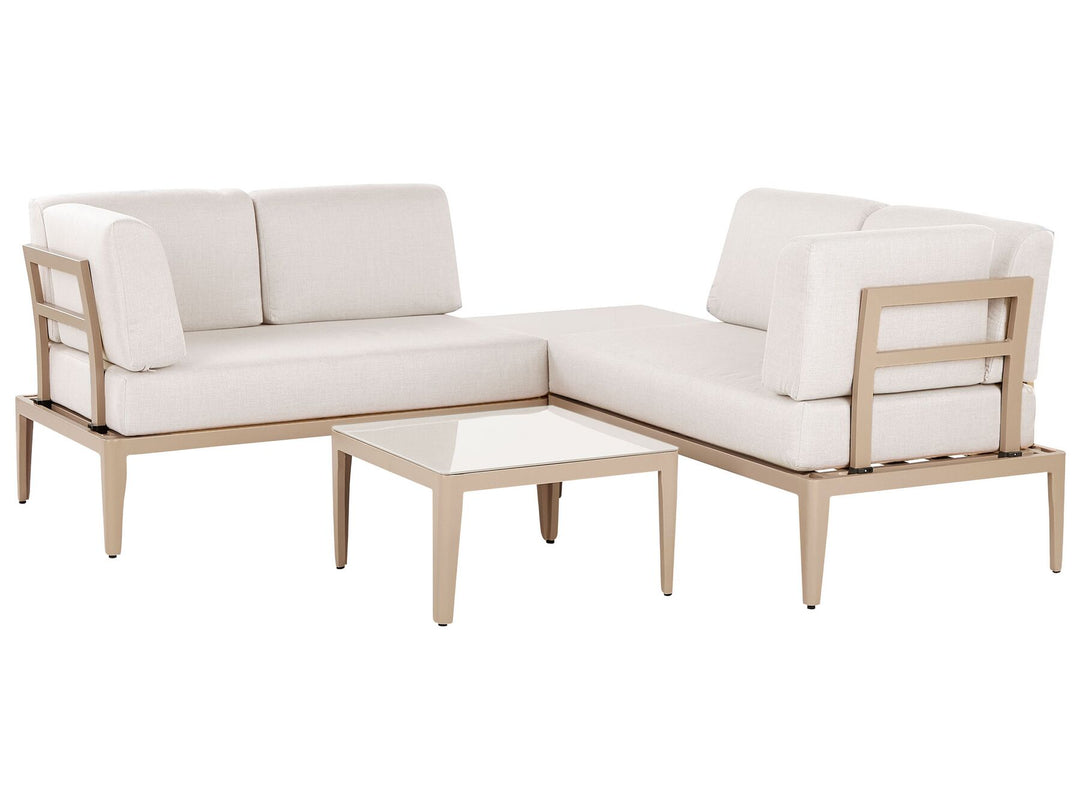 Rima III Garden Corner Sofa with Table 6 Seater Left Hand Metal Light Beige