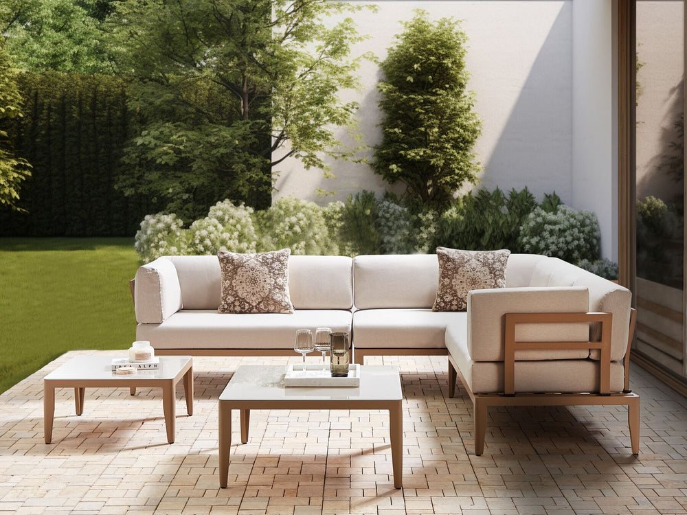 Rima III Garden Corner Sofa with Table 6 Seater Left Hand Metal Light Beige