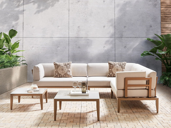 Rima III Garden Corner Sofa with Table 6 Seater Left Hand Metal Light Beige