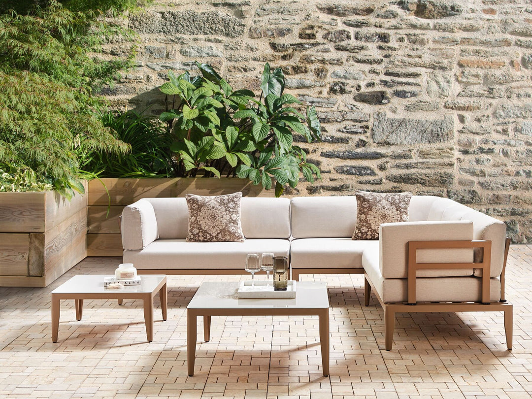 Rima III Garden Corner Sofa with Table 6 Seater Left Hand Metal Light Beige