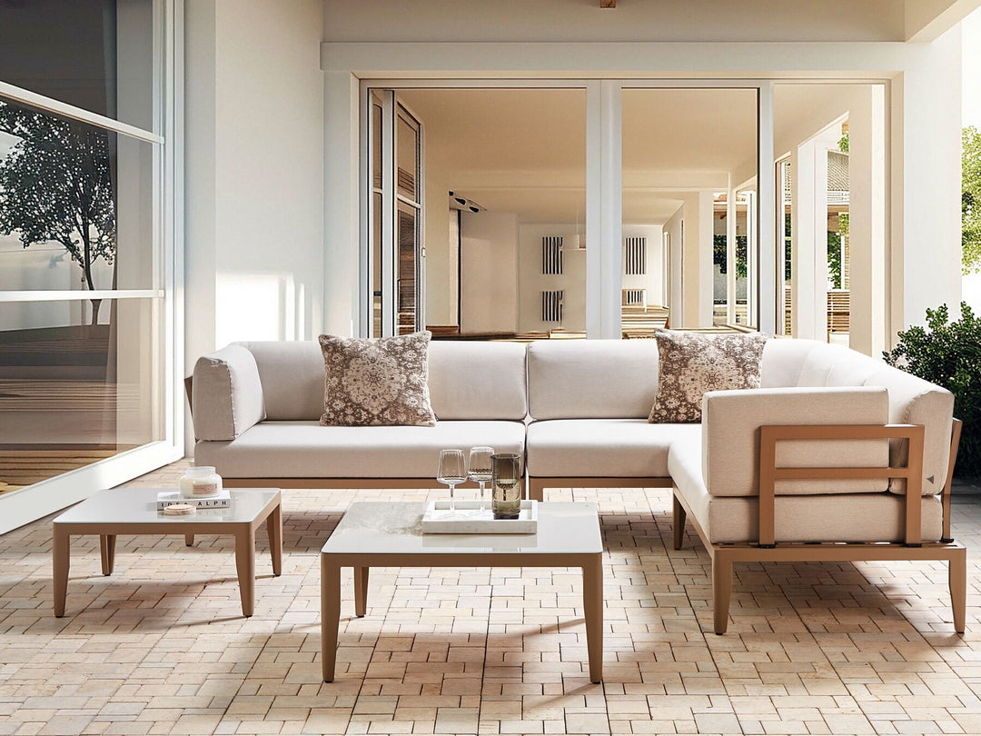 Rima III Garden Corner Sofa with Table 6 Seater Left Hand Metal Light Beige