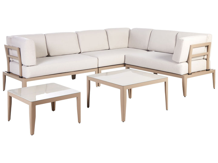 Rima III Garden Corner Sofa with Table 6 Seater Left Hand Metal Light Beige