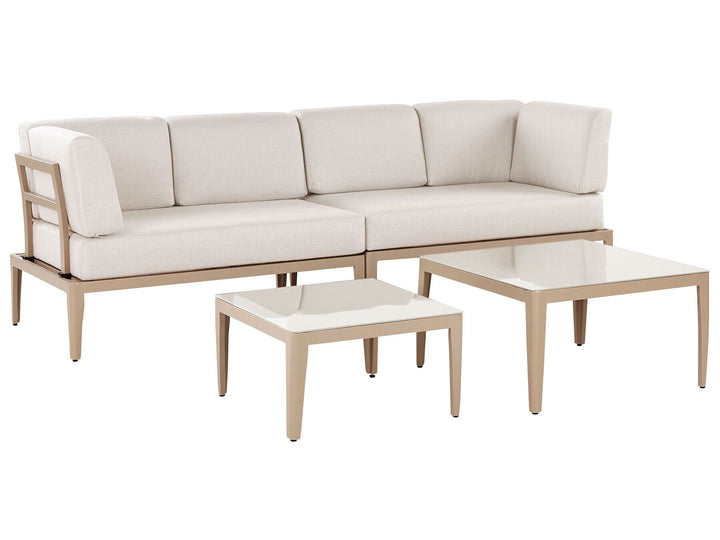 Rima III Garden Corner Sofa with Table 6 Seater Left Hand Metal Light Beige