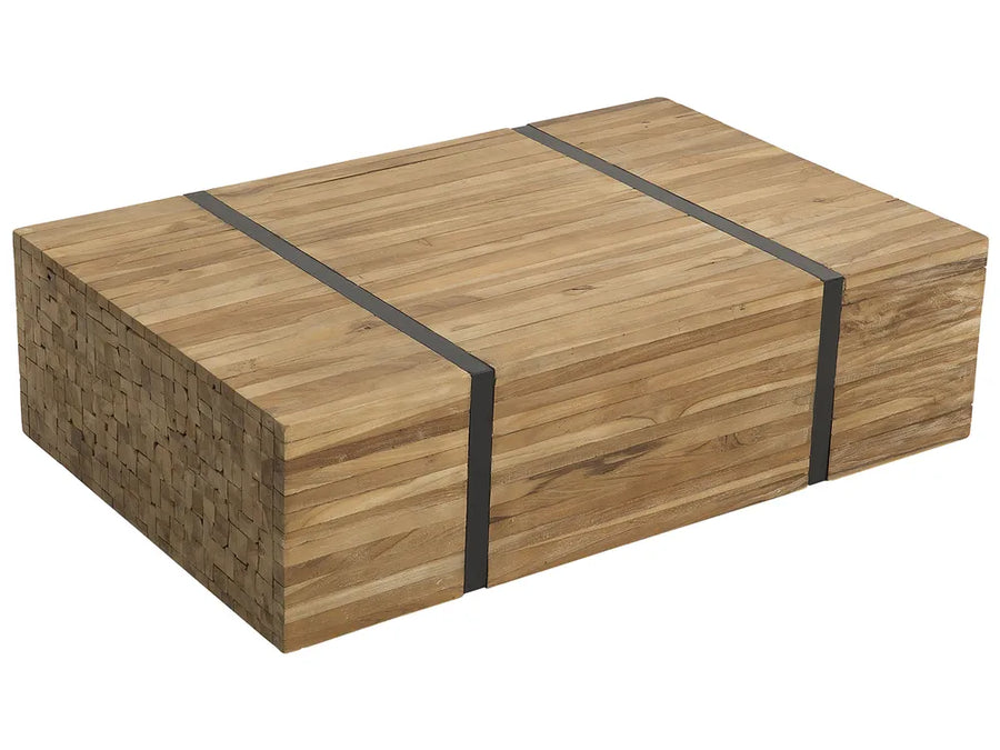 Wooden box with black straps on a white background