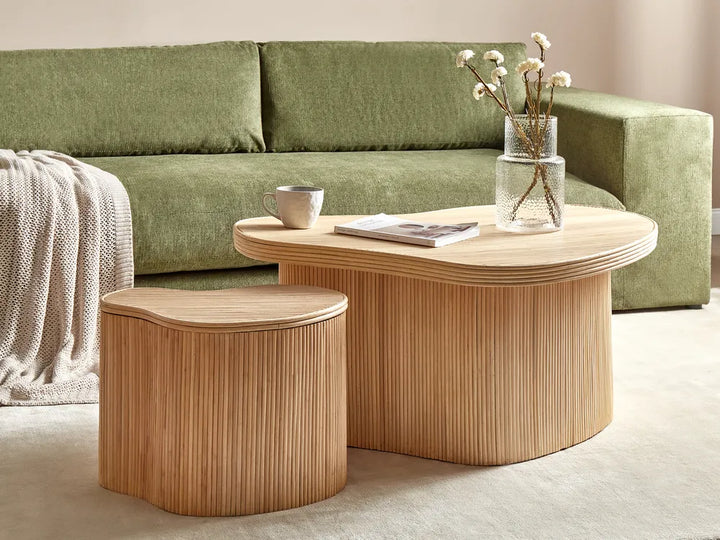 Set of 2 Coffee Tables Rattan Natural with Storage Muhsina